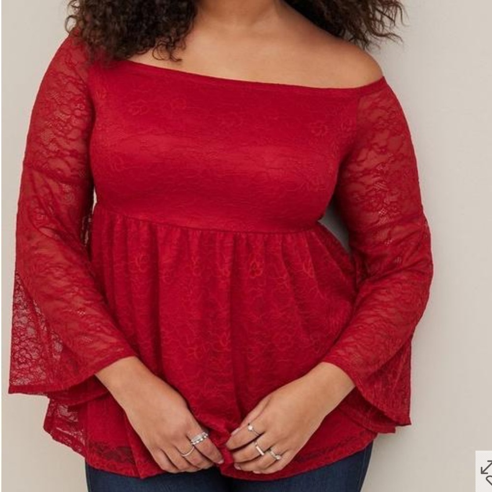 Torrid Stretch Lace Off-Shoulder Bell Sleeve Babydoll Top 4X